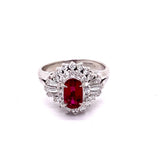 GIA 1.18ct Natural Burma Ruby 18K White Gold Vintage Ring