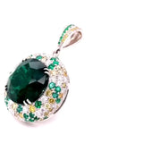 GIA 26ct Approx Round Emerald 18K White Gold Pendant
