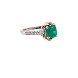 GIA Certified 1.38ct F1 Emerald 14K White / Yellow Gold Ring