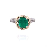 GIA Certified 1.38ct F1 Emerald 14K White / Yellow Gold Ring