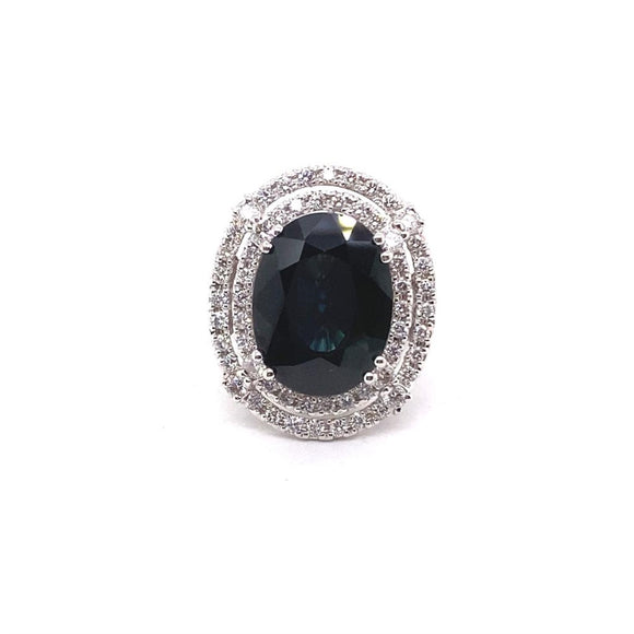 GIA Certified 12.38ct Natural Blue Sapphire No Heat 14K Ring