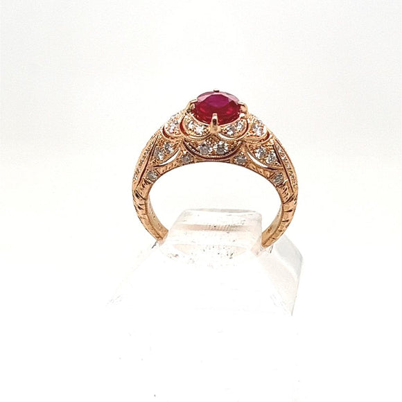 AGL Certified 1.26ct Natural Ruby 18K Rose Gold Ring