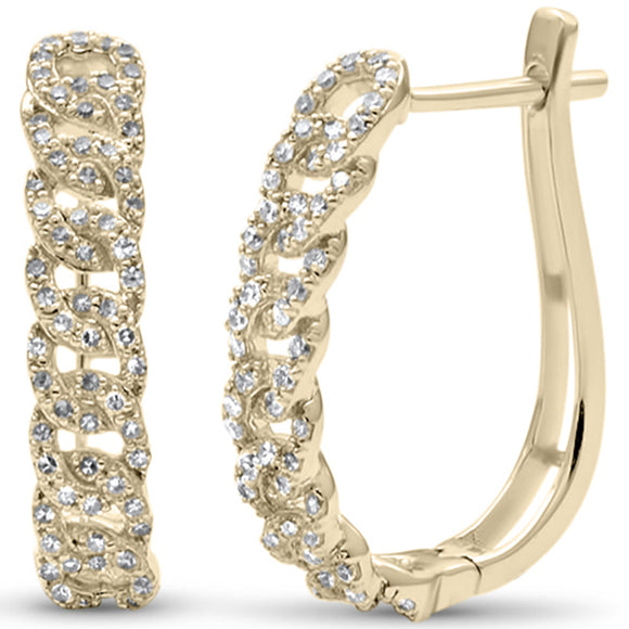 14KT Yellow Gold Diamond Hoop Cuban Link Earrings