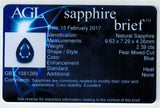 2.39ct Blue Sapphire Pear Cut AGL #GB 1081269 9.6 x 7.2 x 4.2 #BS-519