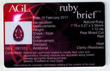 1.12ct Ruby-AGL Pear Cut AGL# GB 1081333 7.75 x 5.27 x 3.39 #R-803