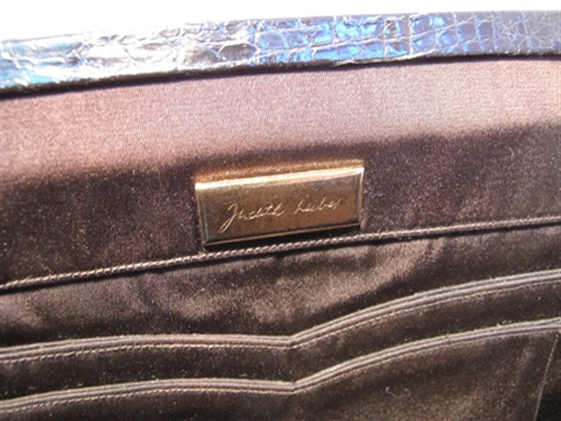 JUDITH LEIBER green crocodile skin jewel frame clutch handbag – Vintage  Carwen