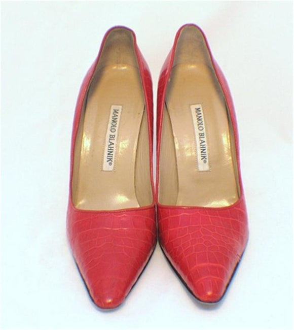 Manolo Blahnik Fire Engine Red Alligator Pumps