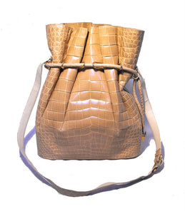 Vintage Morabito Natural Alligator Bucket Shoulder Bag