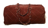 Chanel Maroon Suede Quilted Leather Duffel Tote Bag