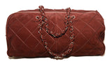 Chanel Maroon Suede Quilted Leather Duffel Tote Bag