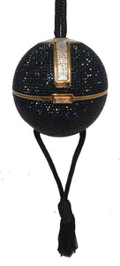 Judith Leiber Black Swarovski Crystal Ball Minaudiere Evening Bag