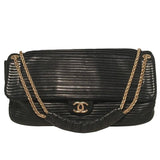 Chanel Black Pleated Leather Classic Flap Shoulder Bag