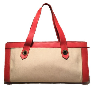 Loro Piana Tan Canvas and Orange Leather Handbag