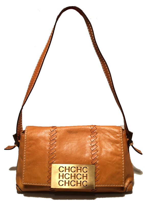 Carolina Herrera Tan Leather Mini Handbag Baguette