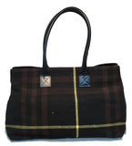 Burberry Black Brown and Yellow Wool Plaid Tote