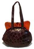 Vintage 1960s Brown Alligator Tortoiseshell Top Handbag