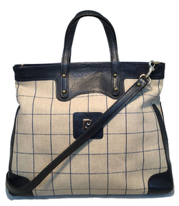 Piere Cardin Vintage Beige and Navy Plaid Tote