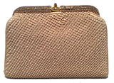 Judith Leiber Vintage Rouched Tan Silk and Swarovski Crystal Clutch