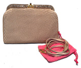 Judith Leiber Vintage Rouched Tan Silk and Swarovski Crystal Clutch