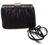 Judith Leiber Black Silk Silver Trim Evening Clutch