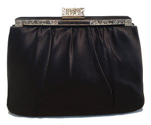 Judith Leiber Black Silk Silver Trim Evening Clutch