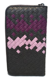 Bottega Veneta Woven Grey and Purple Leather Zip Wallet