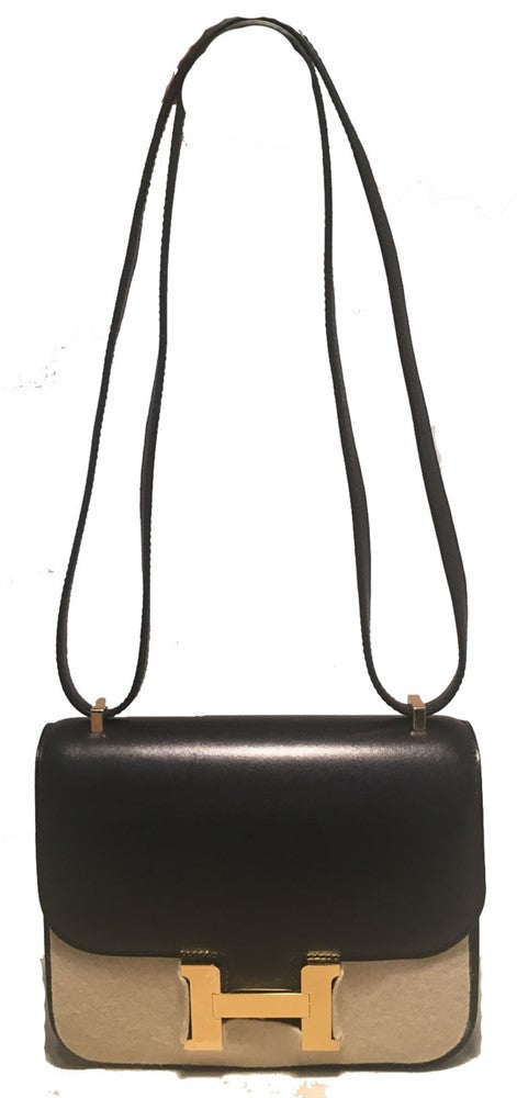 New Hermes 18cm Mini Black Box Calf Constance Shoulder Bag