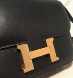 NEW Hermes 18cm Mini Black Box Calf Constance Shoulder Bag