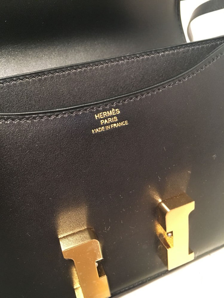 Hermès Black Box Calf Mini 18 cm Constance with Gold Hardware at 1stDibs