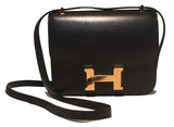 NEW Hermes 18cm Mini Black Box Calf Constance Shoulder Bag