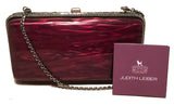 Judith Leiber Maroon Pearlized Box Clutch with Crystals