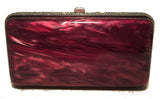 Judith Leiber Maroon Pearlized Box Clutch with Crystals