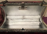 Judith Leiber Maroon Pearlized Box Clutch with Crystals