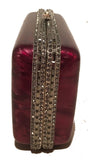 Judith Leiber Maroon Pearlized Box Clutch with Crystals