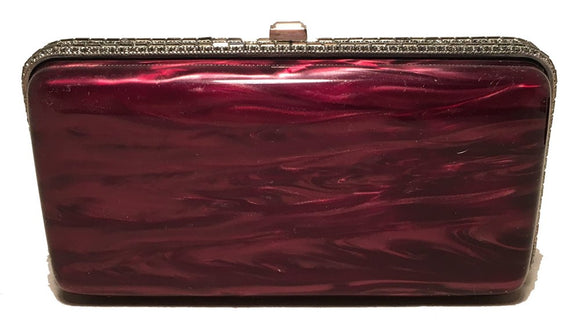 Judith Leiber Maroon Pearlized Box Clutch with Crystals