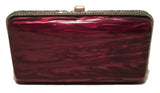 Judith Leiber Maroon Pearlized Box Clutch with Crystals