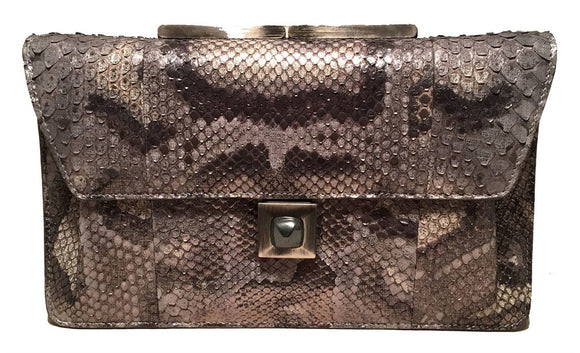 Judith Leiber Silver Grey Snakeskin Python Three way Handbag