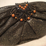 Judith Leiber Black and Gold Woven Pearl Embellished Clutch