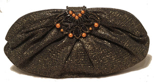Judith Leiber Black and Gold Woven Pearl Embellished Clutch