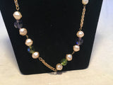 Chanel Vintage Pearl and Green and Purple Beaded Necklace with Crystal Ball