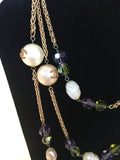 Chanel Vintage Large Pearls and Green and Purple Crystal Bead Gold Necklace