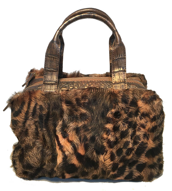 Nancy Gonzalez Leopard Print Fur and Crocodile Baguette