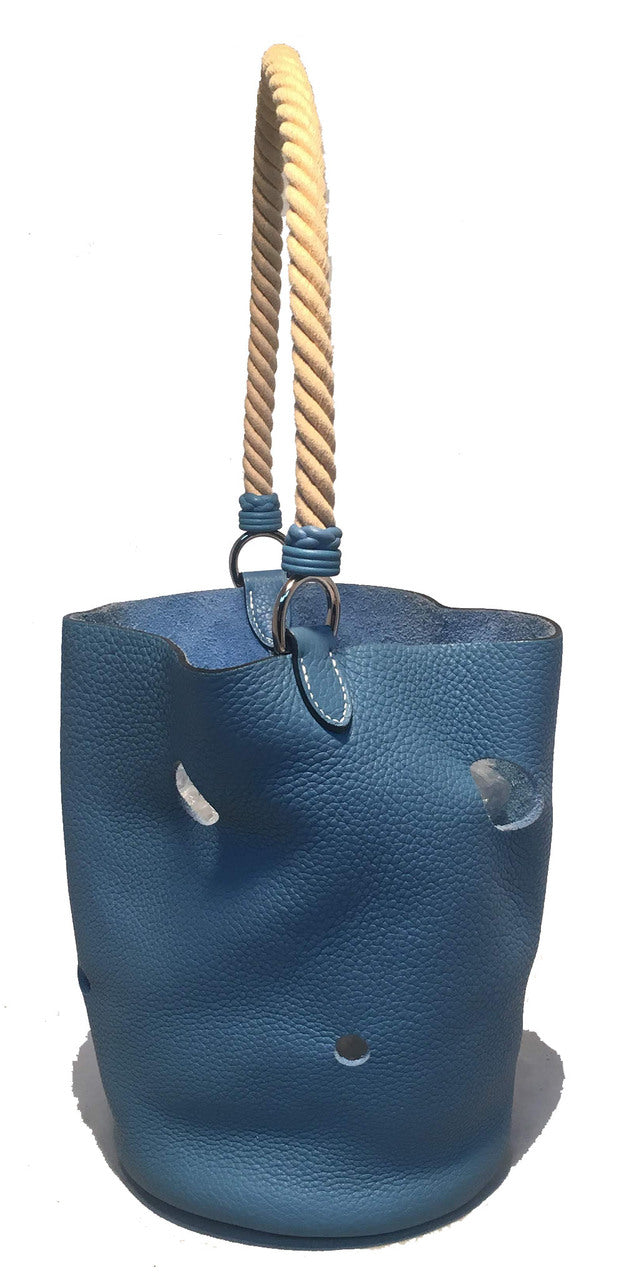 Hermes Mangeoire Blue Jean Taurillon Clemence Leather Rope Handle Bucket Bag