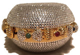 Judith Leiber Swarovski Crystal Oval Bow Trim Minaudiere Evening Bag Clutch