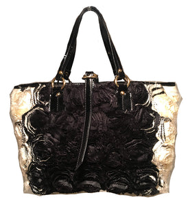 Valentino Black and White Silk Rosier Roses Tote Bag