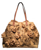 Valentinio Beige Canvas Floral Sequin Tote Bag