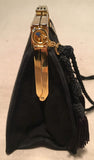 Judith Leiber Black Suede Evening Bag Clutch with Silk Tassel