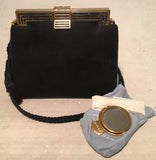 Judith Leiber Black Suede Evening Bag Clutch with Silk Tassel