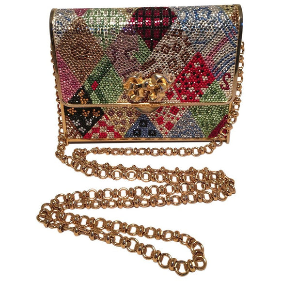 Judith Leiber Multicolor Swarovski Crystal Top Flap Box Minaudiere Evening Bag