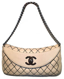 Chanel Beige Leather Gunmetal Chain Quilted Classic Flap Shoulder Bag